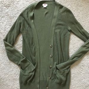 Long olive green cardigan size XS